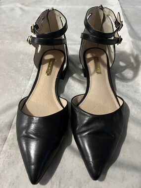 Louise et Cie Black Pointed D'Orsay Ankle-Strap Flats